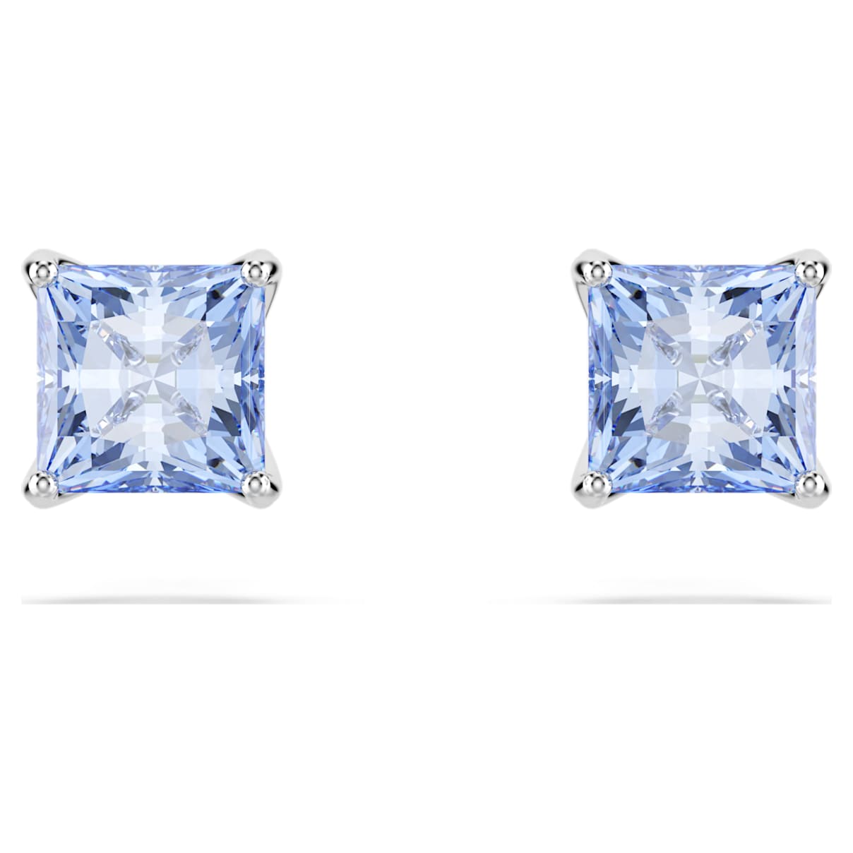 Matrix stud earrings, Square cut, Blue, Rhodium plated