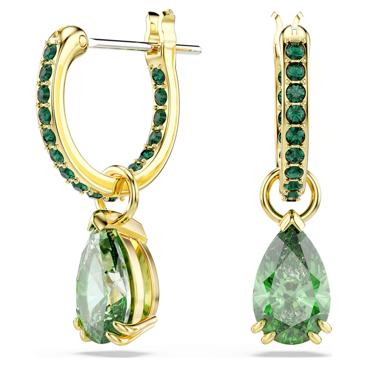 

Attract drop earrings, Pear cut, Green, Gold-tone plated