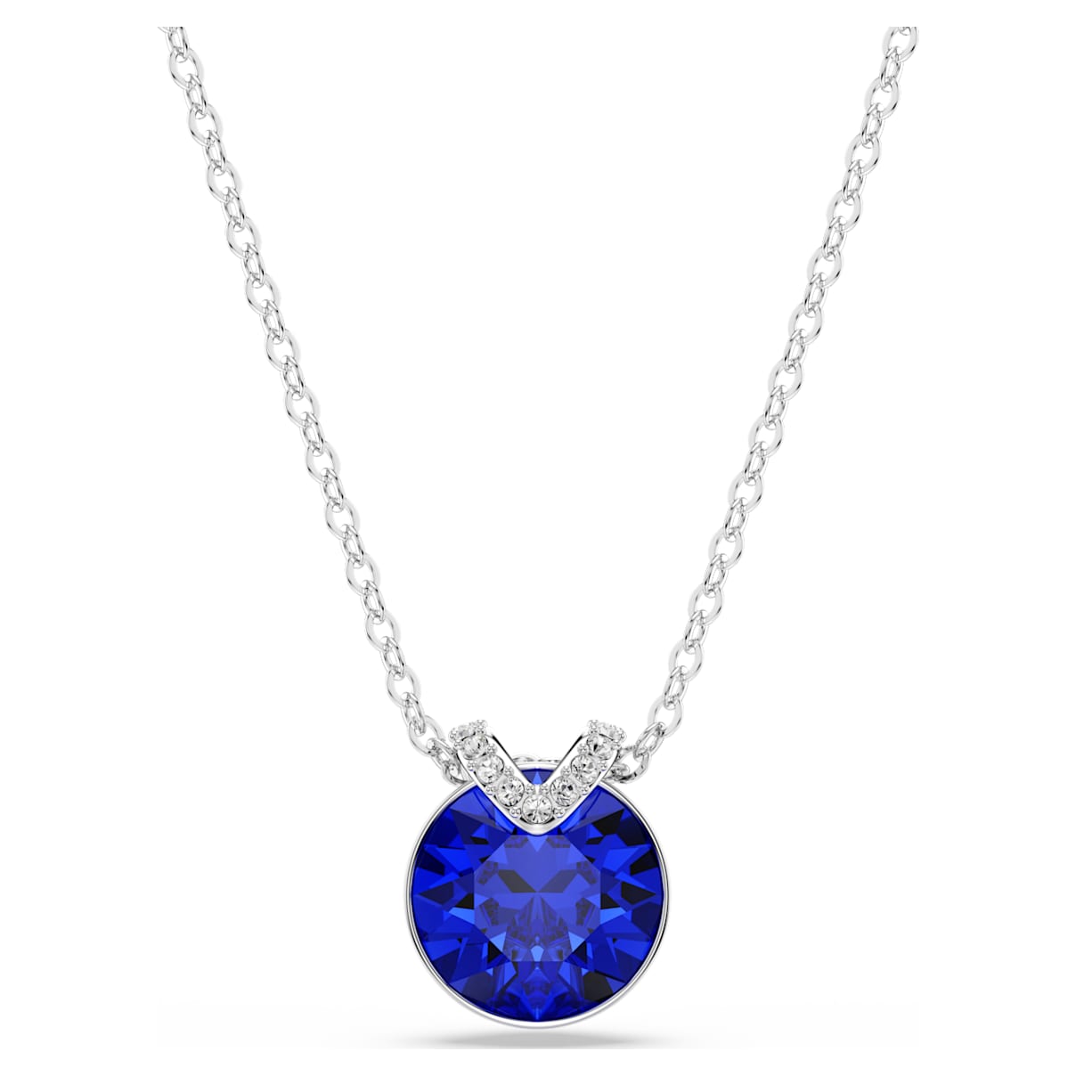 

Bella V pendant, Round cut, Blue, Rhodium plated