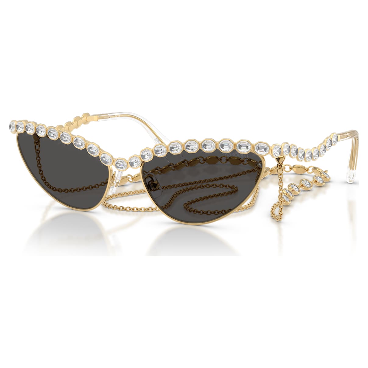 Sunglasses, Cat-eye shape, Chain, Grey