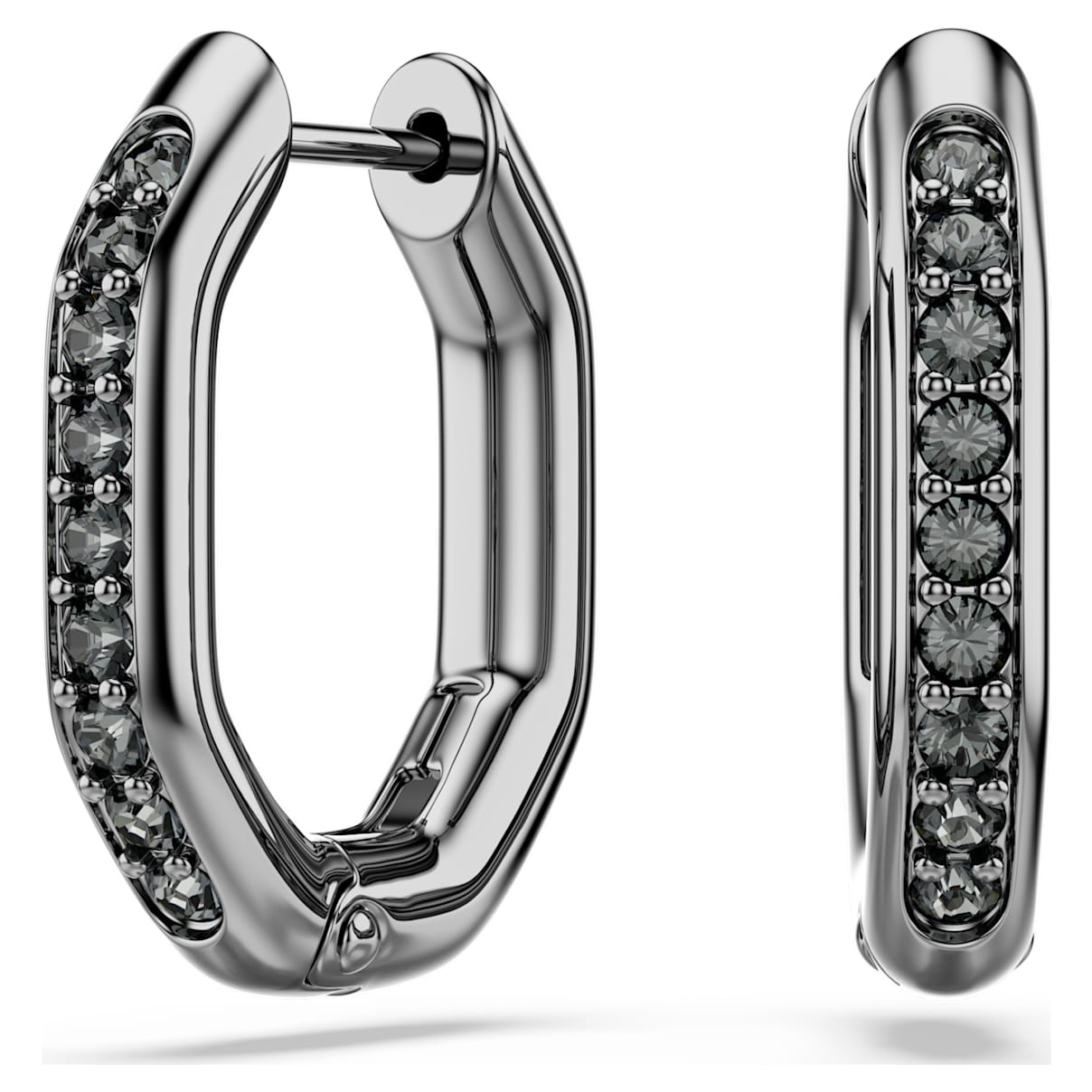 

Dextera hoop earrings, Octagon shape, Round cut, Black, Ruthenium plated