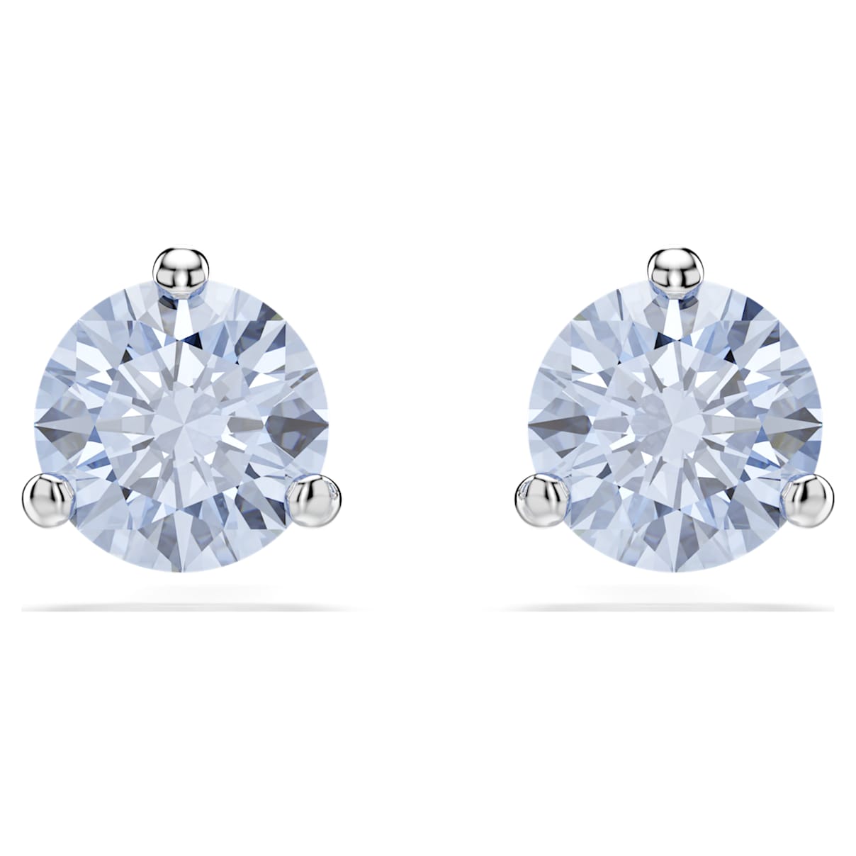 Solitaire stud earrings, Round cut, Blue, Rhodium plated