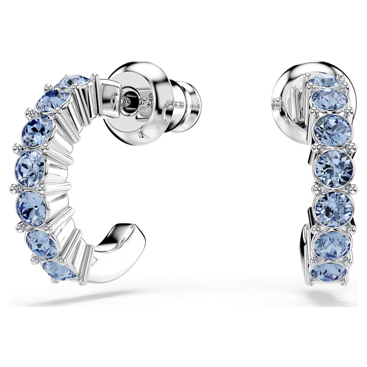 Swarovski Unisex Blue Hoop Earrings, Round Cut, Rhodium Plated
