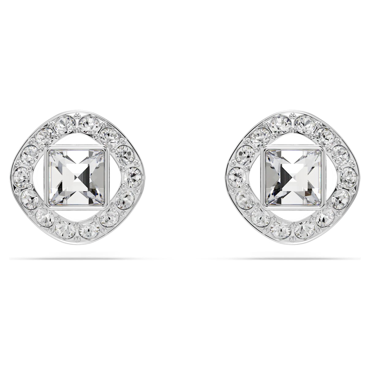 

Una Angelic stud earrings, Square cut, White, Rhodium plated