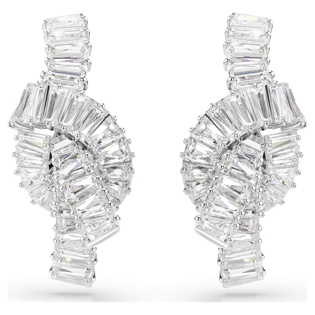 

Matrix earrings, Baguette cut, Knot, White, Rhodium plated