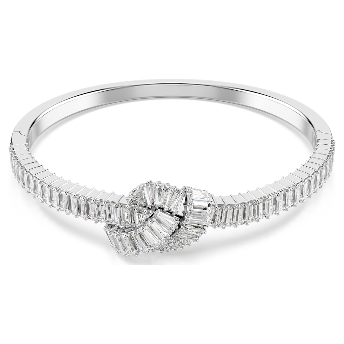 

Matrix bangle, Baguette cut, Knot, White, Rhodium plated
