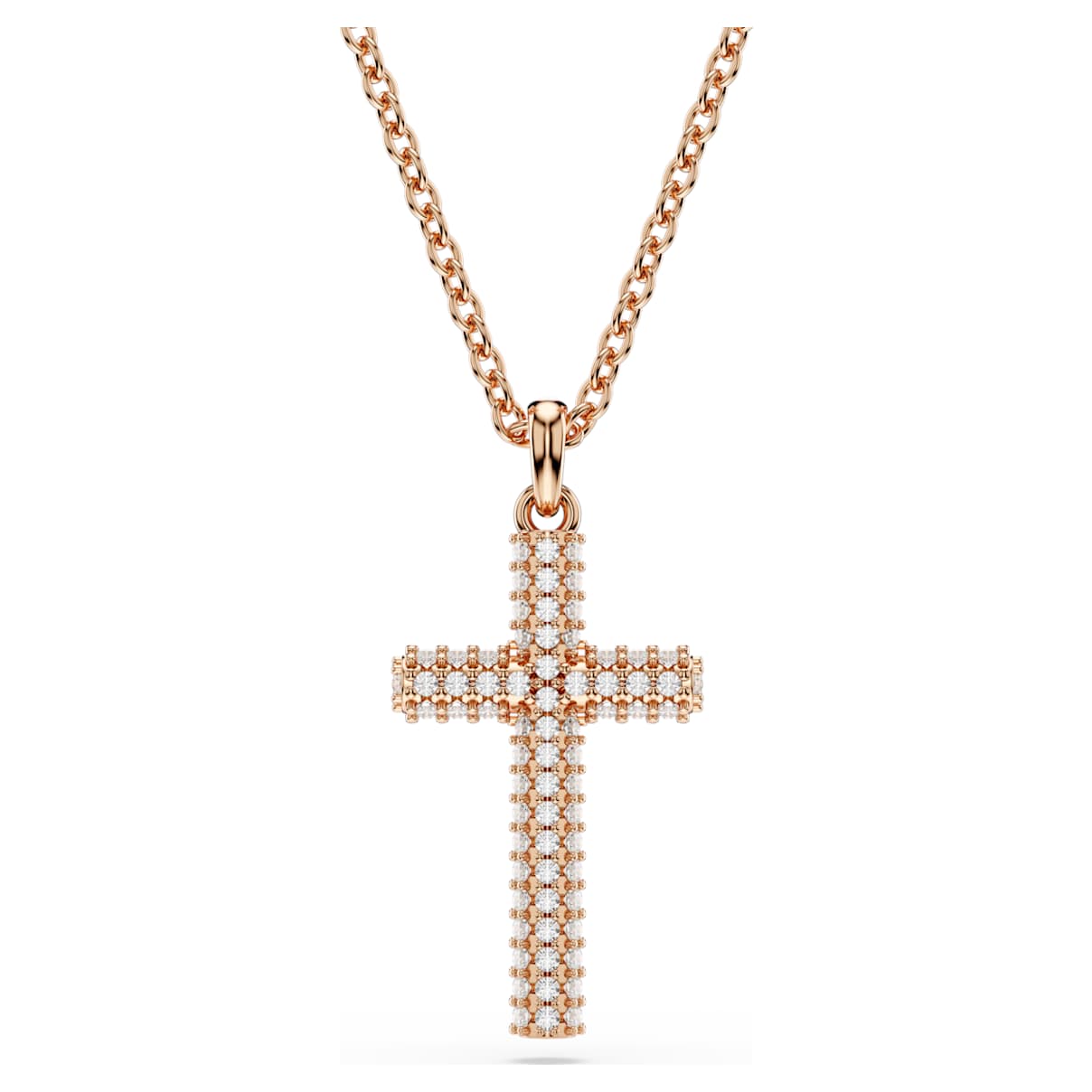 Pendente Insigne, Croce, Bianco, Finitura oro rosa 18K OS