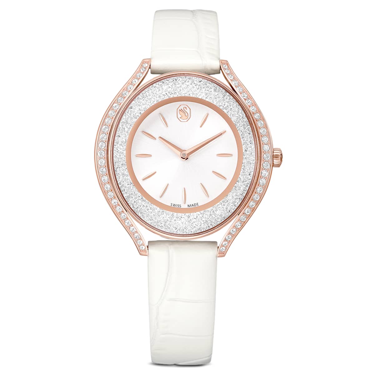 Crystalline aura Uhr, Schweizer Produktion, Lederarmband, WeiÃŸ, RosÃ©goldfarbenes Finish Unisex OS