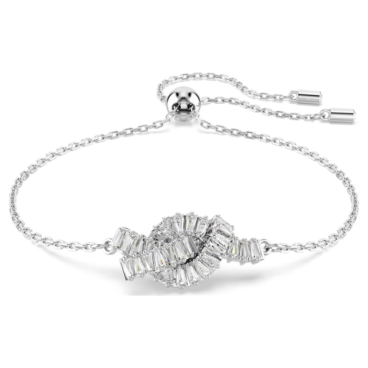 

Matrix bracelet, Baguette cut, Knot, White, Rhodium plated