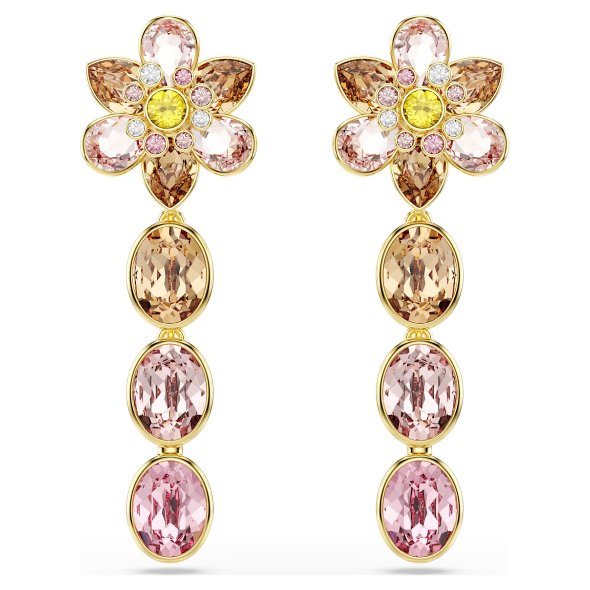 

Idyllia drop earrings, Mixed cuts, Flower, Multicolored, Gold-tone plated