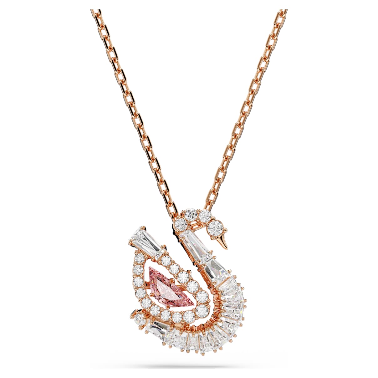 Pendente Swan, Taglio misto, Cigno, Rosa, Finitura oro rosa 18K OS