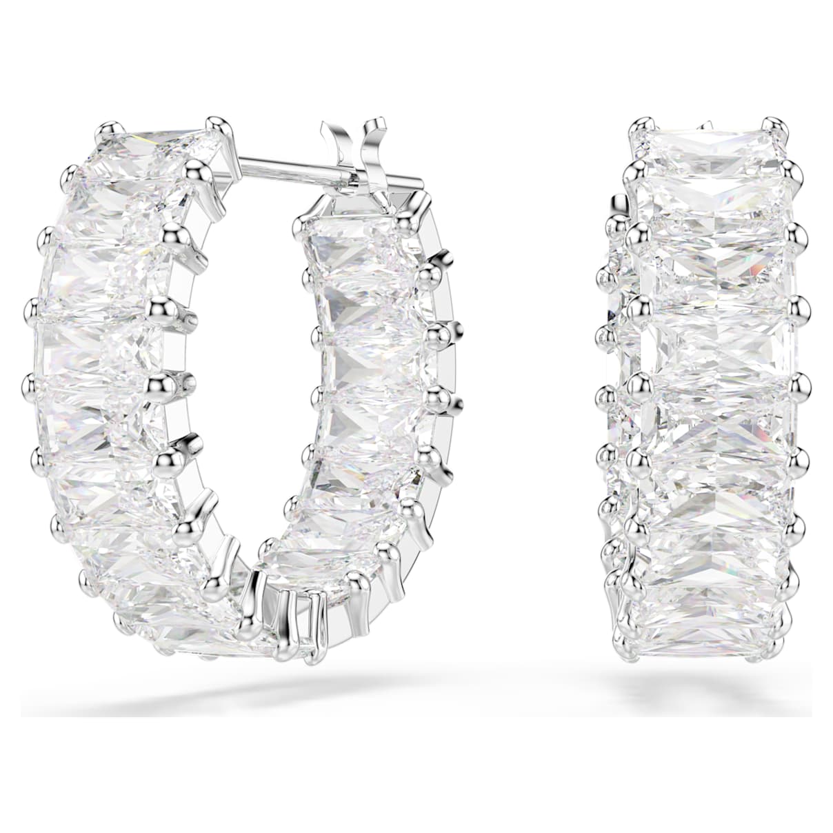 

Matrix hoop earrings, Baguette cut, White, Rhodium plated
