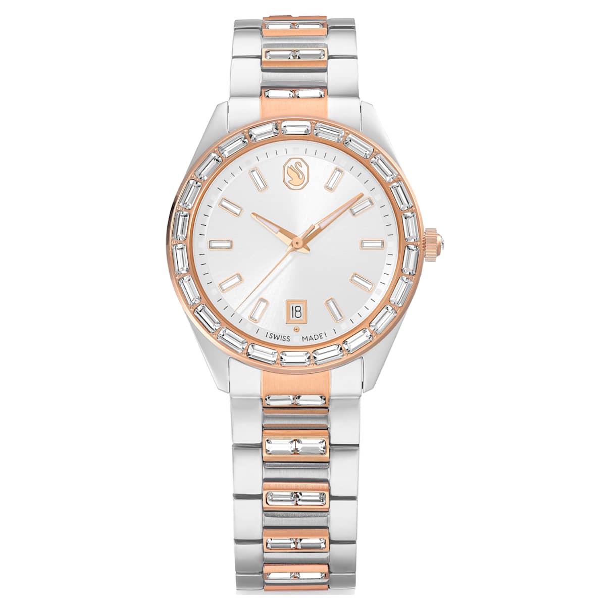 Matrix date Uhr, Schweizer Produktion, Metallarmband, Roséfarben, Metallmix Unisex OS