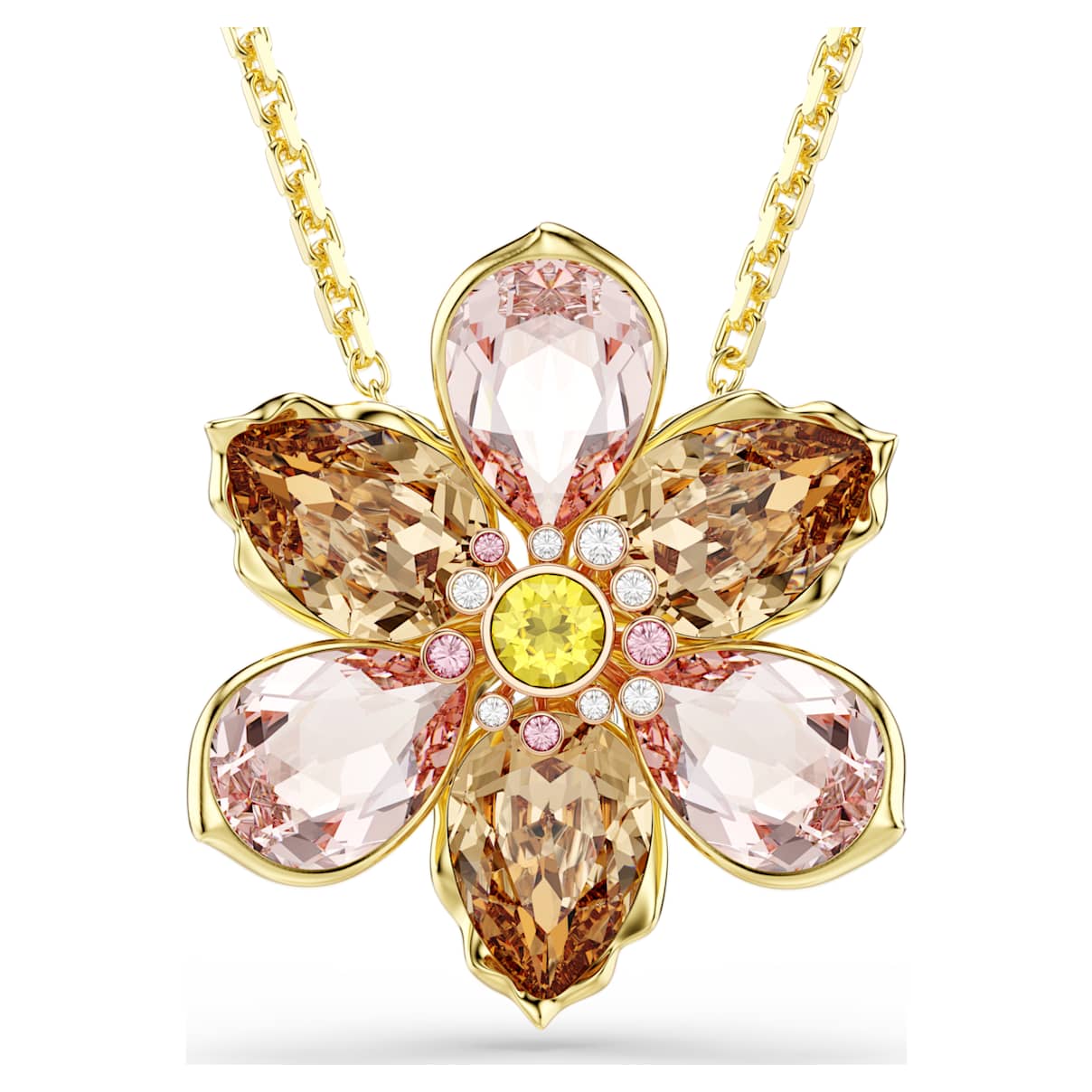 Idyllia AnhÃ¤nger und Brosche, Verschiedene Schliffe, Blume, Mehrfarbig, 18K Goldbeschichtet Unisex OS