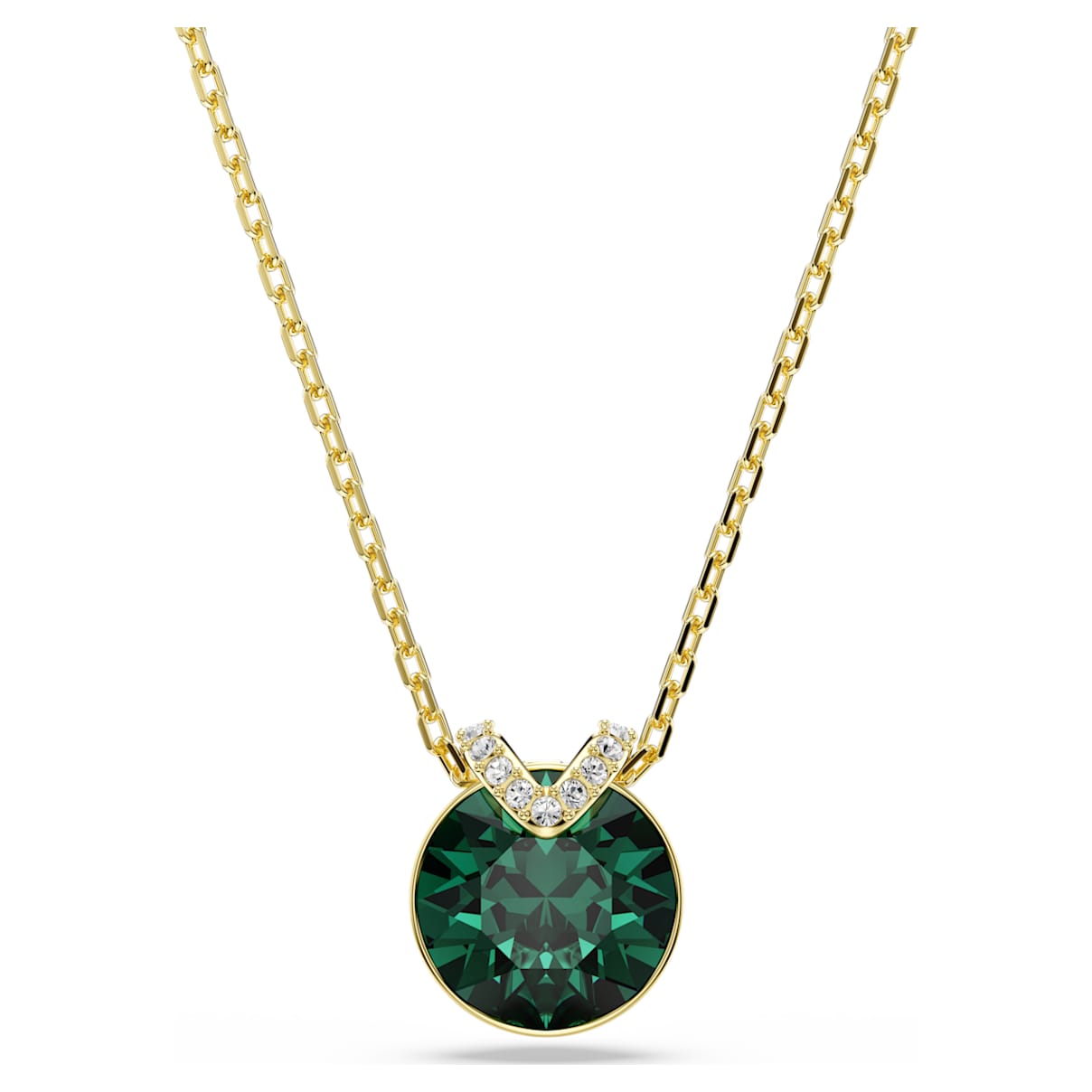 

Bella V pendant, Round cut, Green, Gold-tone plated