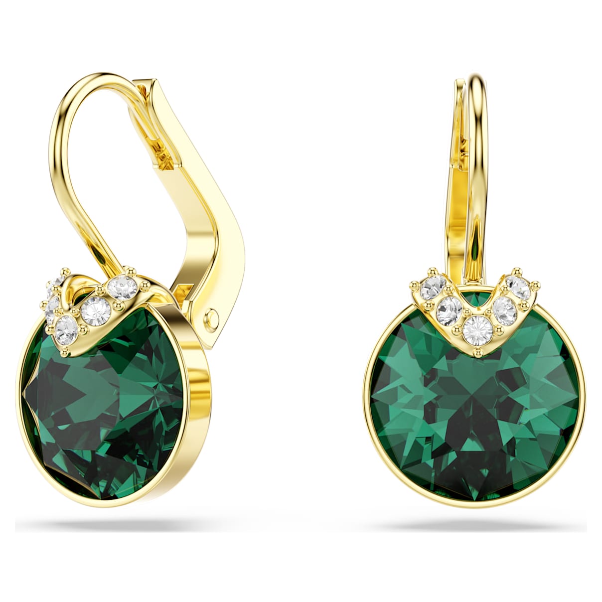 Swarovski Bella V Drop Earrings  Round Cut  Green  18K Gold Finish