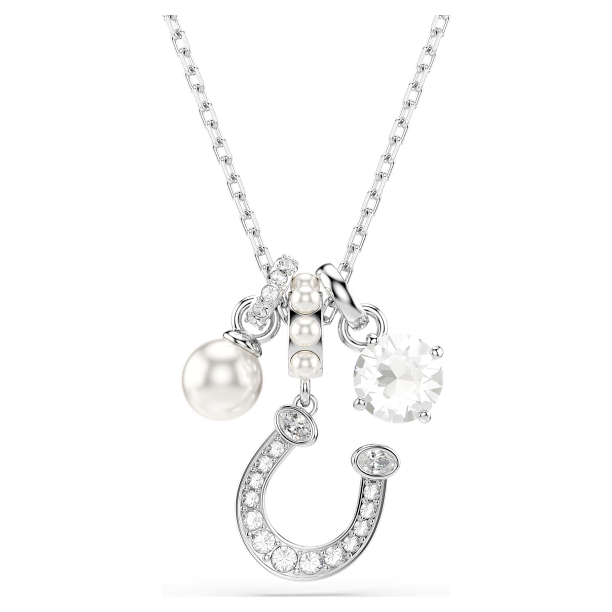 Pendente Symbolica, Crystal Pearl, Taglio Round, Pavé, Ferro Di Cavallo, Bianco, Placcato rodio OS