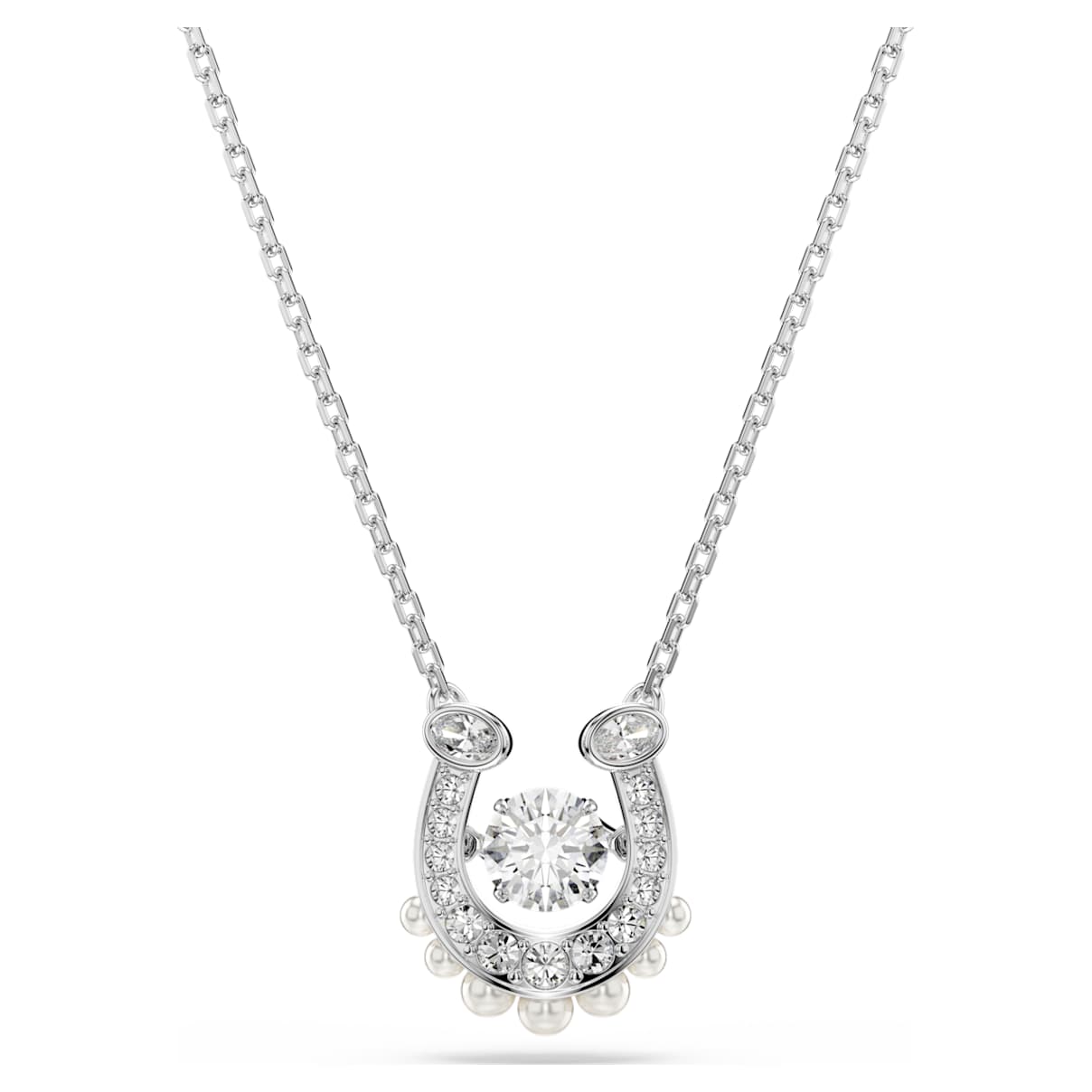 Pendente Symbolica, Crystal Pearl, Taglio Round, Pavé, Ferro Di Cavallo, Bianco, Placcato rodio OS