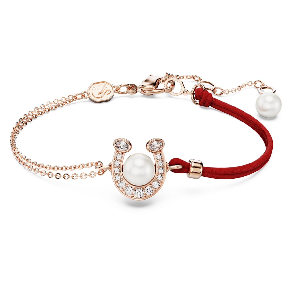 Symbolica bracelet, Crystal pearl, Pavé, Horse shoe, White, Rose gold-tone plated