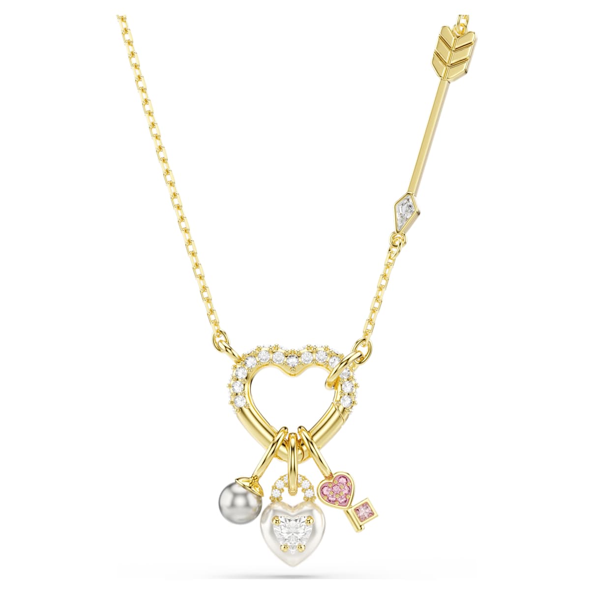 Swarovski Idyllia Pendant, Mixed Cuts, Heart, Key, Pink, Gold-Tone Plated