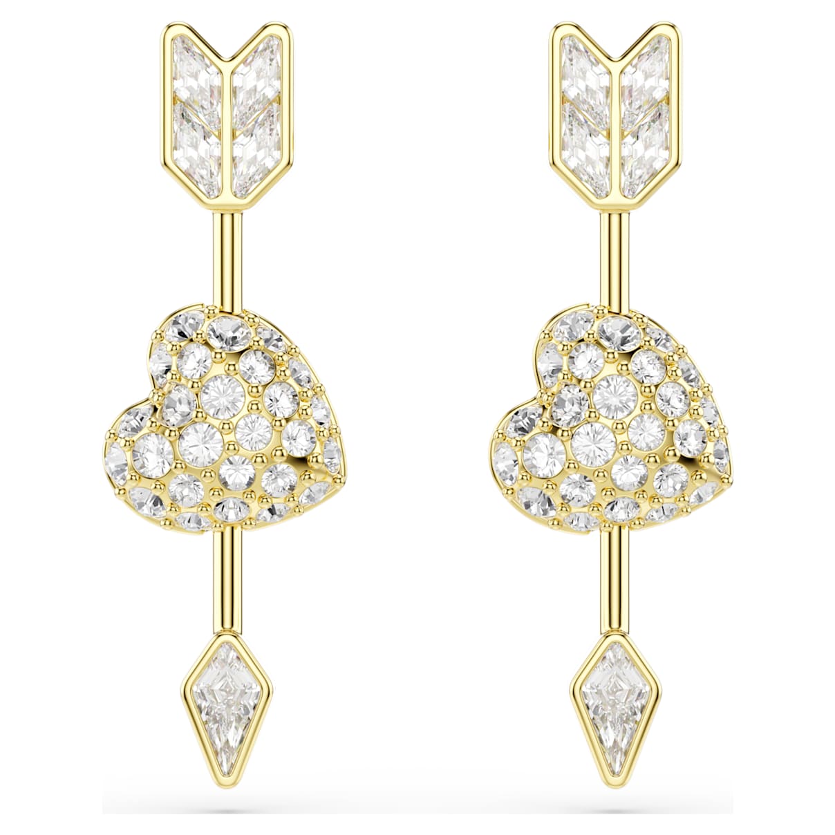 Swarovski Idyllia Drop Earrings, Mixed Cuts, Heart With Arrow, White, Gold-Tone Plated