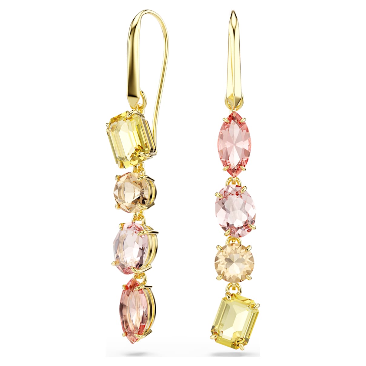 Swarovski Gema Drop Earrings  Asymmetrical Design  Mixed Cuts  Pink  18K Gold Finish