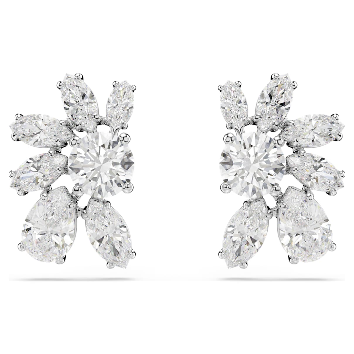 

Mesmera stud earrings, Mixed cuts, Flower, White, Rhodium plated