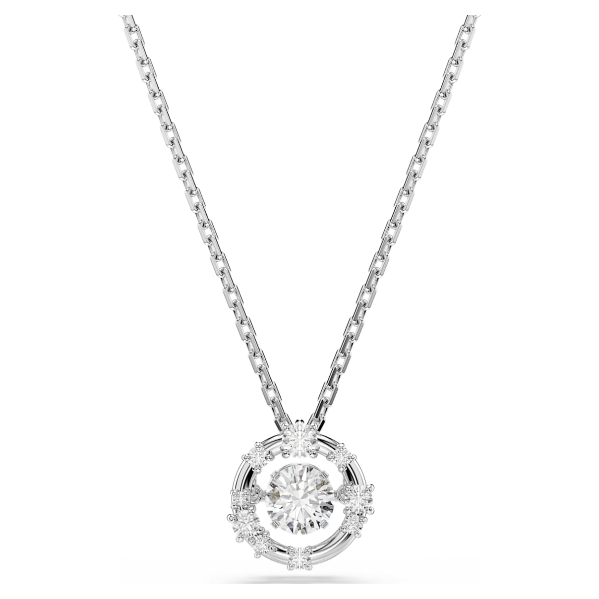 Swarovski Rhodium Plated Constella Round Cut Dancing Stone Necklace - 45cm