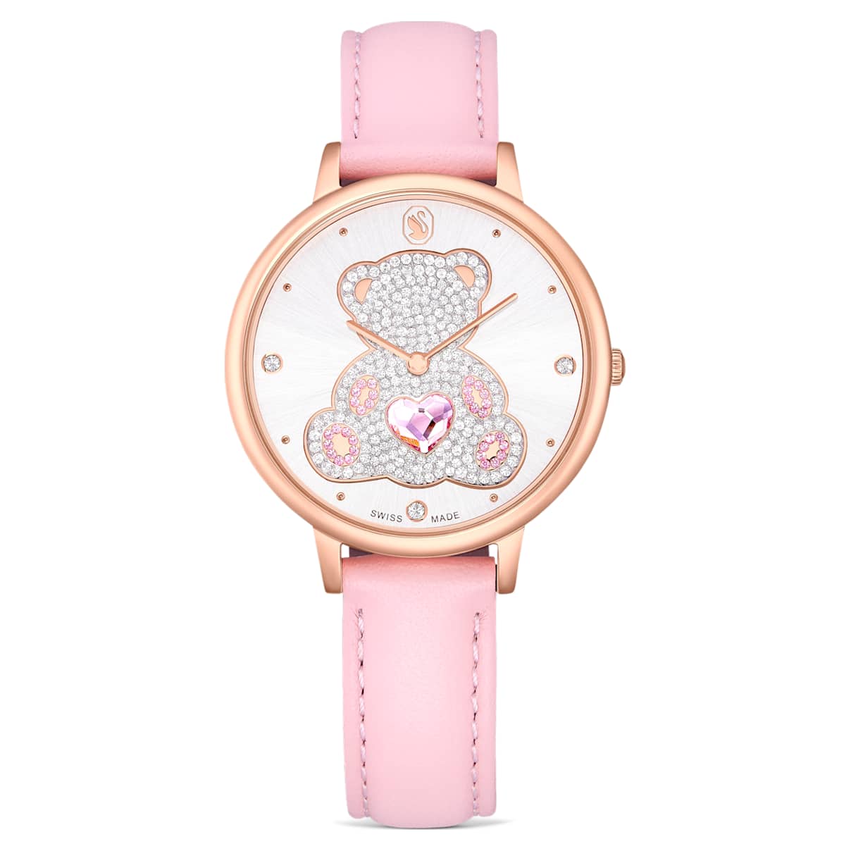 Teddy Uhr, Schweizer Produktion, Lederarmband, Rosa, RosÃ©goldfarbenes Finish Unisex OS