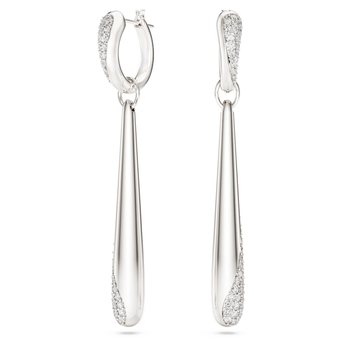 Pendientes de aro y gota Swarovski Classica, Talla redonda, Blancos, Plata de ley