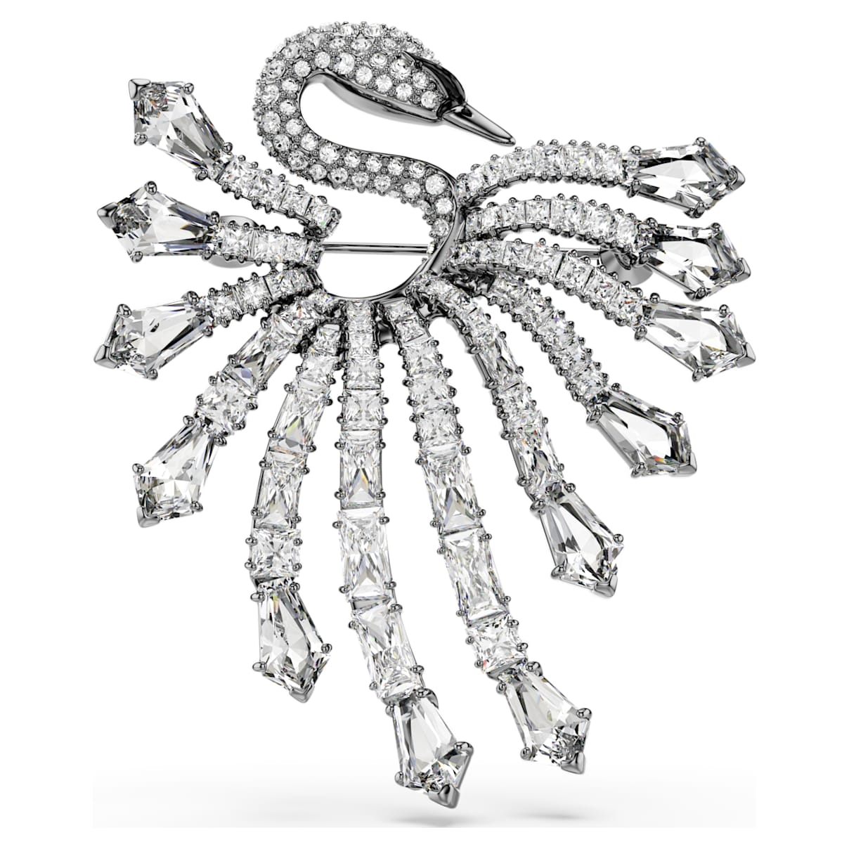 

The Vienna Collection brooch, Swan, White, Ruthenium plated