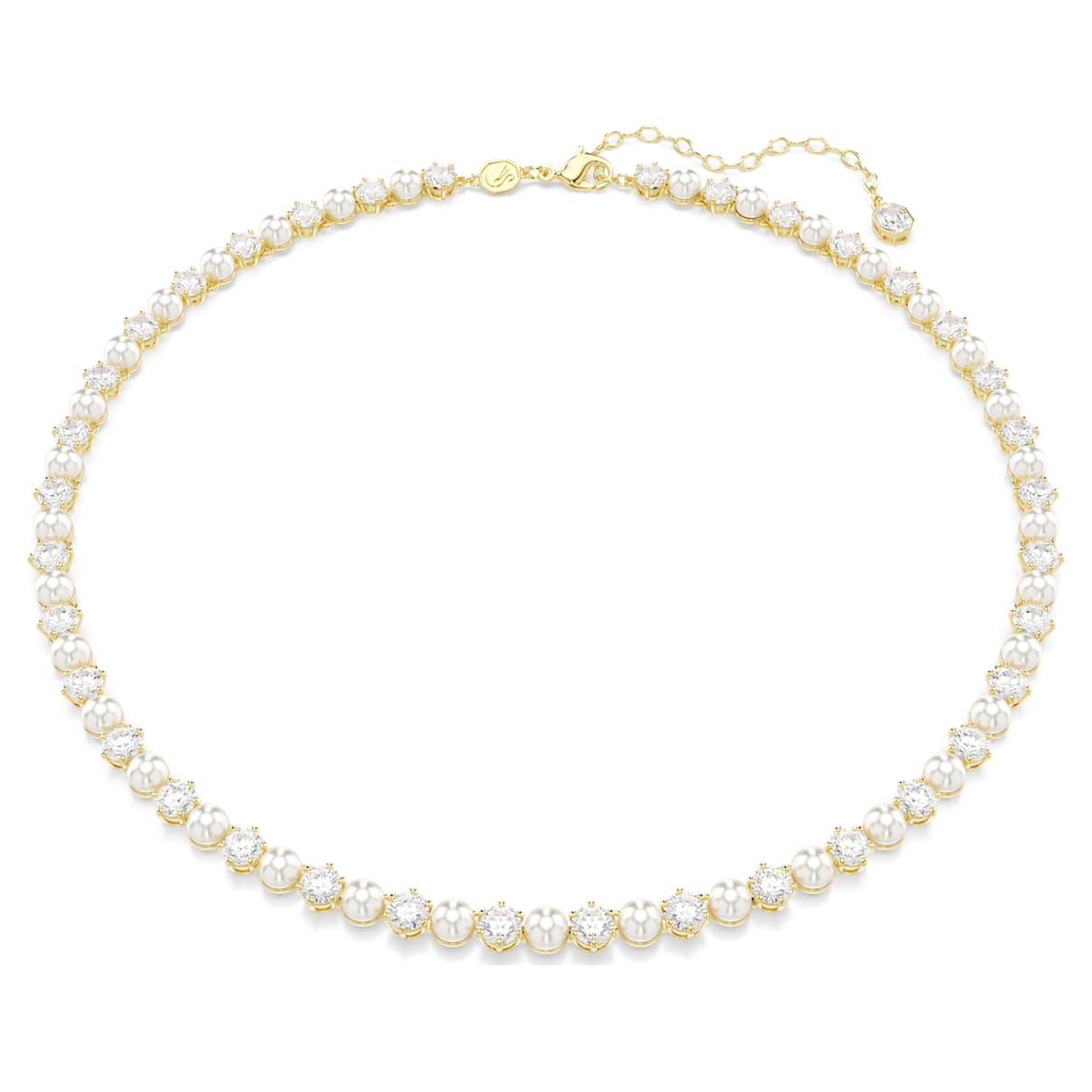 Matrix Tennis Halskette, Kristallperle, Rundschliff, WeiÃŸ, 18K Goldbeschichtet Unisex OS