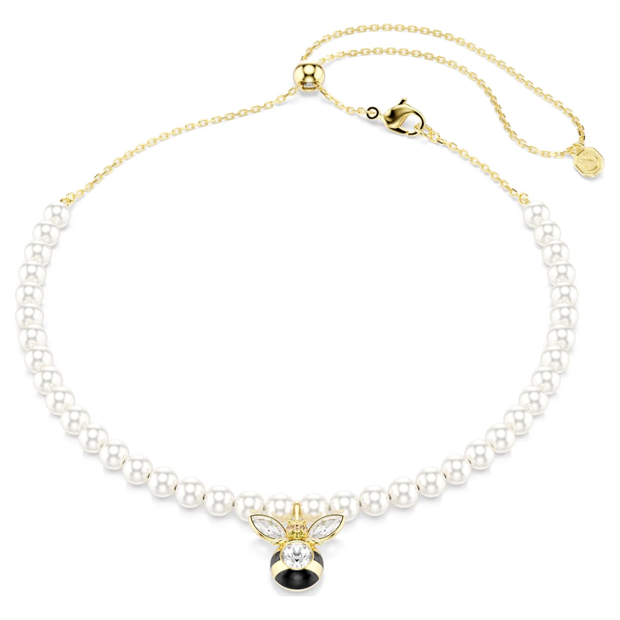 Girocollo Idyllia, Crystal Pearl, Taglio misto, Ape, Bianco, Finitura oro 18K OS