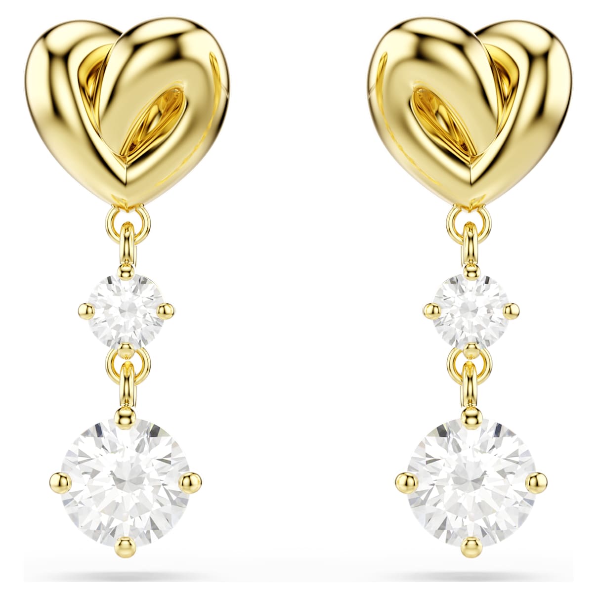 Lifelong drop earrings, Round cut, Heart, White, 18K gold finish