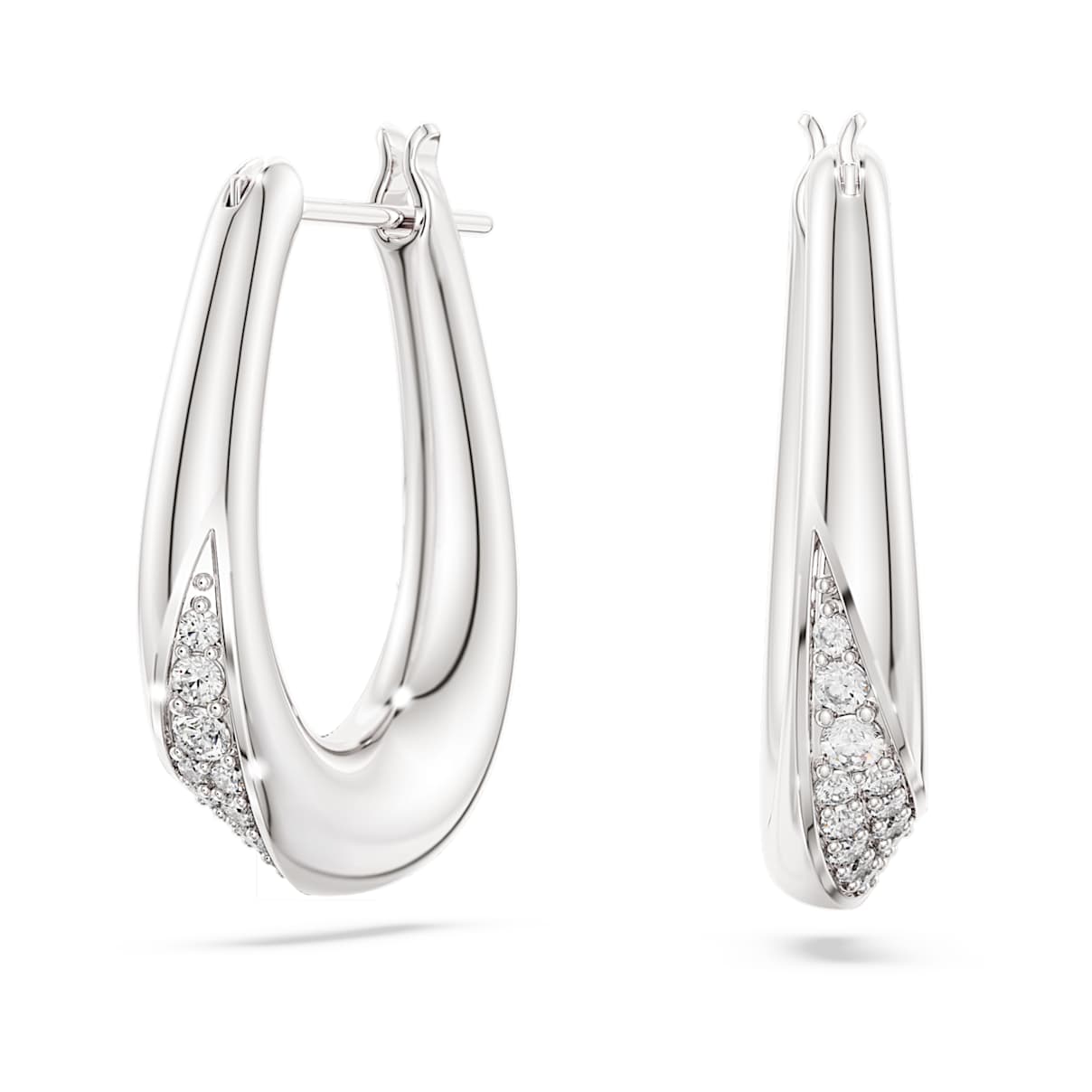 Pendientes de aro Swarovski Classica, Talla redonda, Pequeños, Blancos, Plata de ley