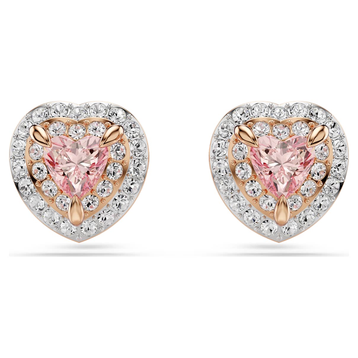 One Ohrstecker, Herzschliff, Pavé, Herz, Rosa, 18K Roségoldbeschichtet Unisex OS