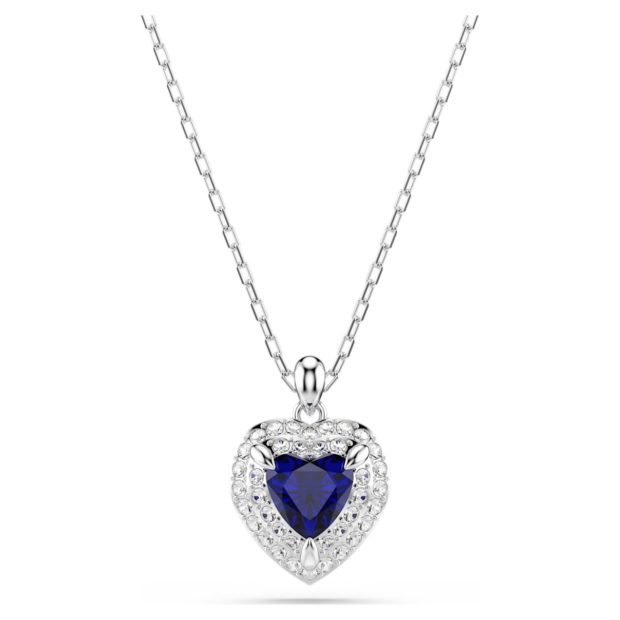 One pendant, Heart cut, Pavé, Heart, Blue, Rhodium plated
