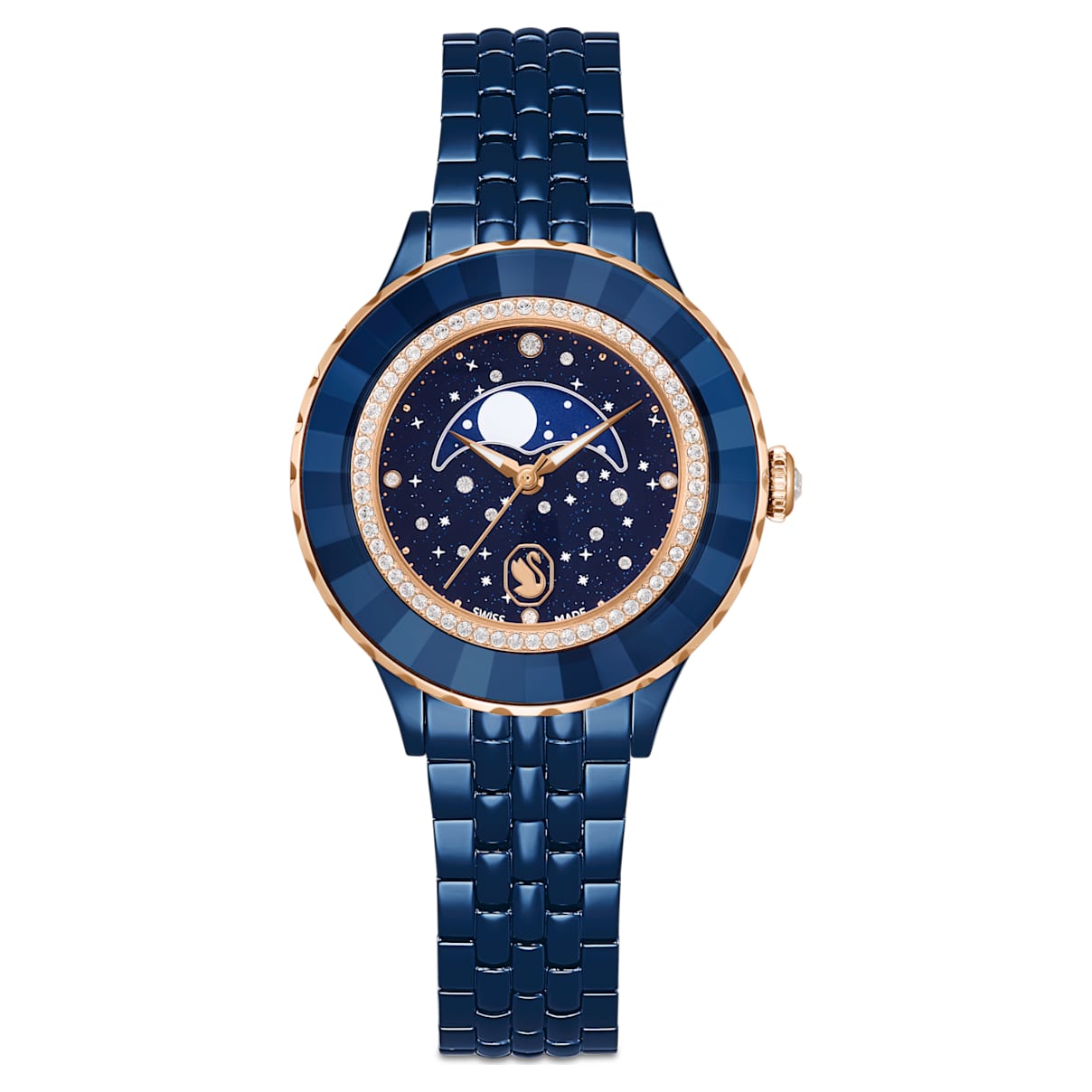 Swarovski Octea Moon Watch  Swiss Made  Metal Bracelet  Blue  Blue Finish