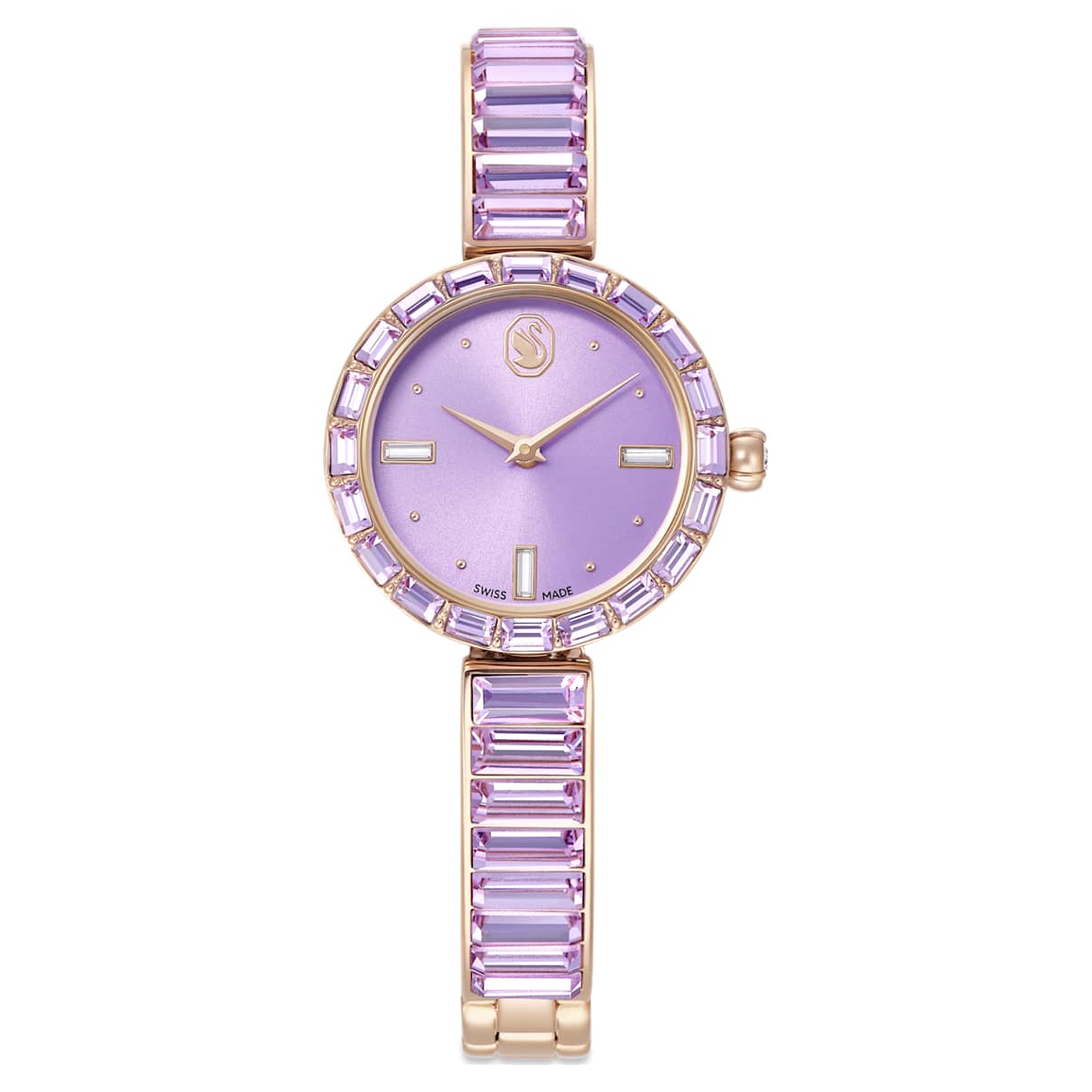 Orologio Matrix bangle, Fabbricato in Svizzera, Bracciale in cristallo, Viola, Finitura in tonalità champagne dorato OS