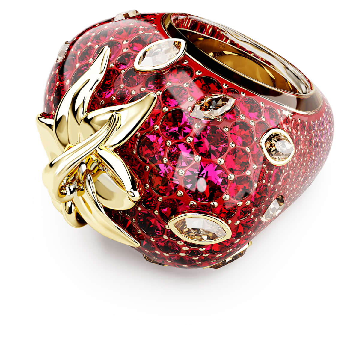 Idyllia Motivring, Verschiedene Schliffe, Erdbeere, Rot, 18K Goldbeschichtet Unisex 55