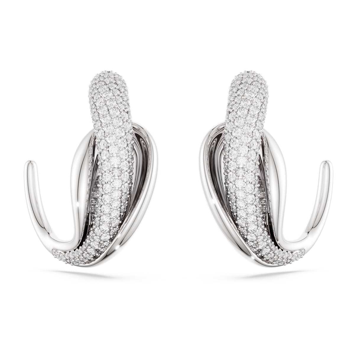 Pendientes de aro Swarovski Classica, Arte, Talla redonda, Blancos, Plata de ley