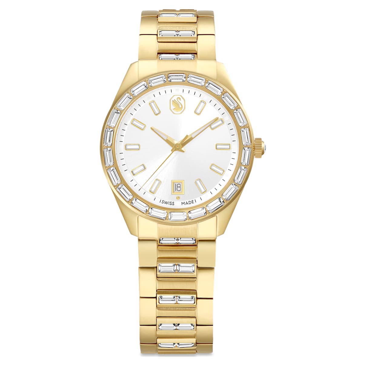 Swarovski Matrix Date Watch  Swiss Made  Metal Bracelet  Gold Tone  Gold-Tone Finish