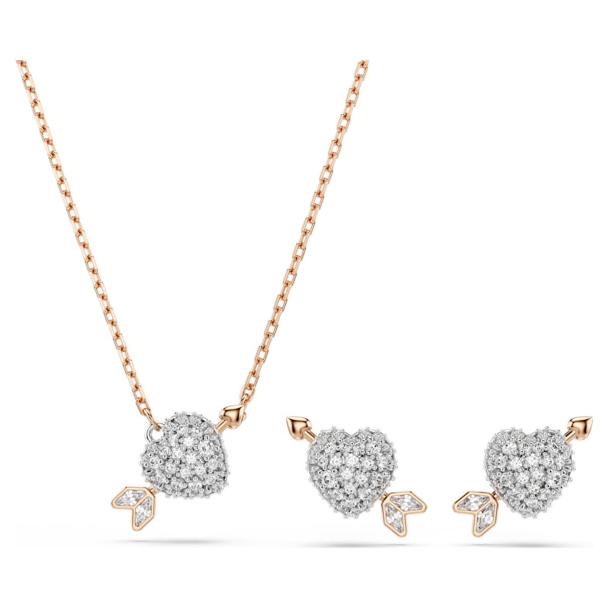 Swarovski Idyllia Set, Mixed Cuts, Heart With Arrow, White, Rose Gold-Tone Plated