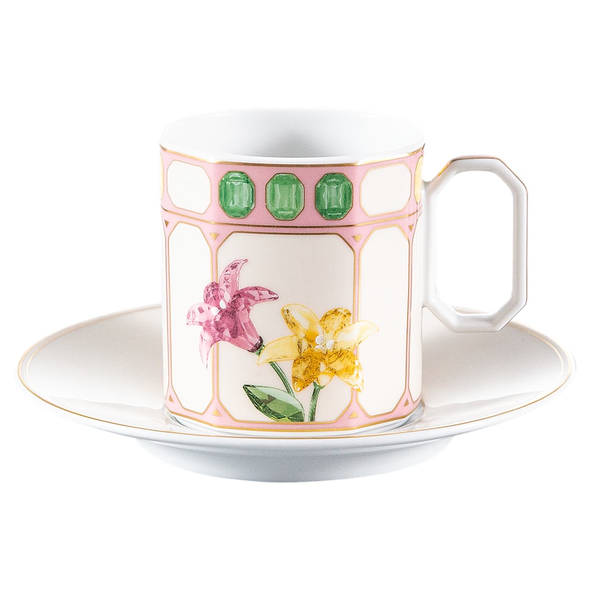Tazzina da caffè con piattino Idyllia, Porcellana, Motivo con stampa in cristallo, fiore, Multicolore OS