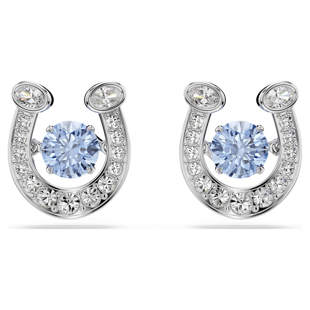 Symbolica stud earrings, Round cut, Pavé, Horse shoe, Blue, Rhodium plated