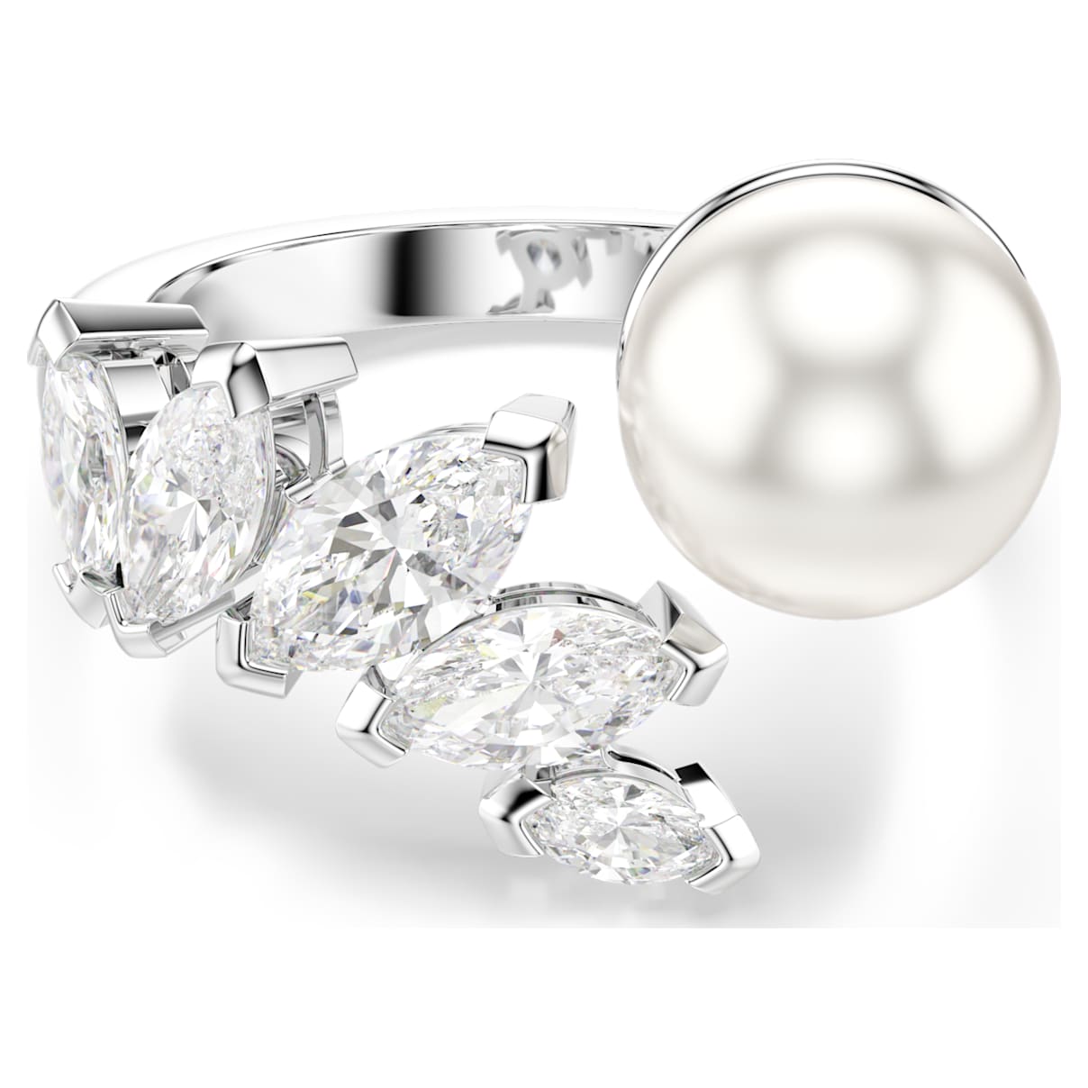 Mesmera Offener Ring, Kristallperle, Marquise-Schliff, Weiß, Rhodiniert