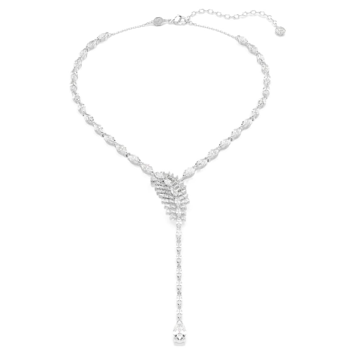 Collier en Y Vienna, Tailles variées, Plume, Blanc, Métal rhodié