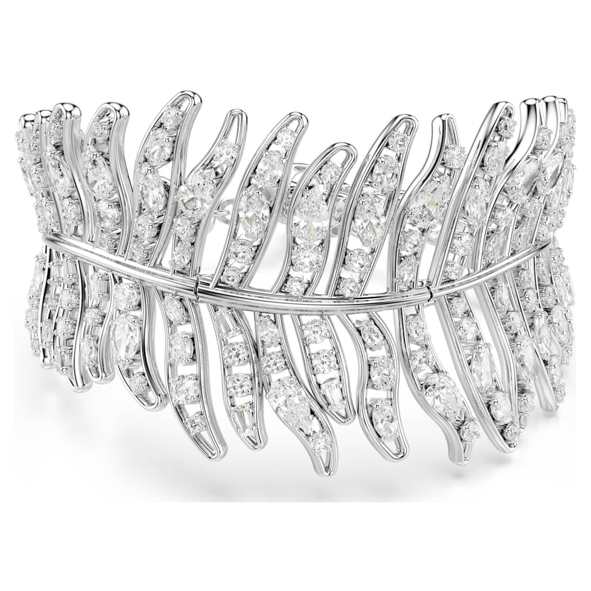 Vienna Armband, Verschiedene Schliffe, Feder, Weiß, Rhodiniert
