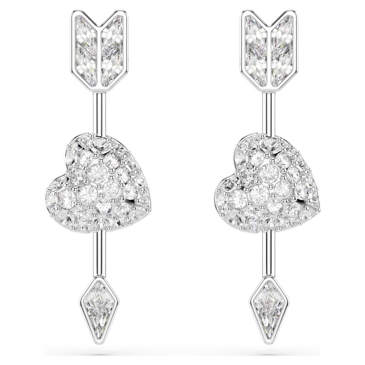 Swarovski Idyllia Drop Earrings  Mixed Cuts  Heart With Arrow  White  Rhodium Plated