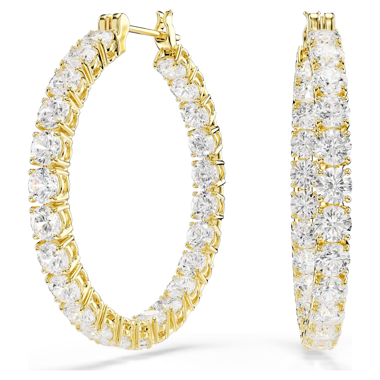 Swarovski Matrix Hoop Earrings  Round Cut  White  18K Gold Finish